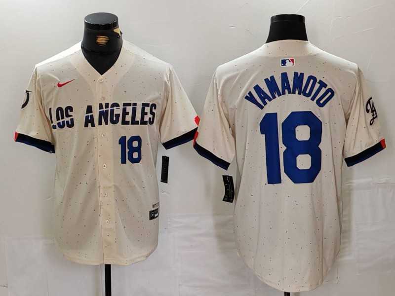 Mens Los Angeles Dodgers #18 Yoshinobu Yamamoto Number Cream 2024 City Connect Limited Stitched Jersey